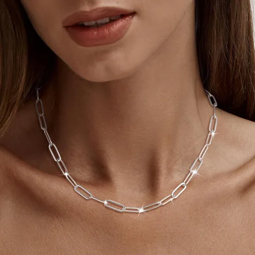 Vista 2 de MBW Collar de cadena de clip de plata para mujer, delicado collar de gargantilla de plata de ley para mujer, collar de eslabones simples, largos