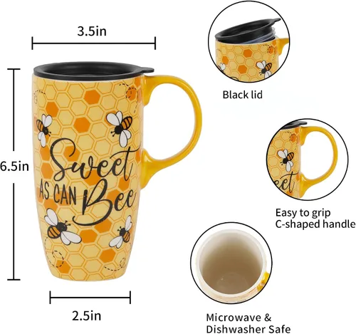 Vista 9 de DUSVALLY Taza de café alta de cerámica, juego de regalo de taza de café de amigos, taza de viaje con tapa para oficina y hogar, taza de porcelana