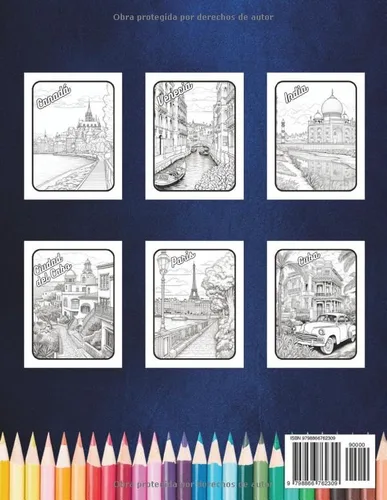 Vista 2 de Libro de colorear Ciudades del Mundo Cuaderno de Colorear para Adultos Paisajes del Mundo París, Ámsterdam, Roma, China, Londres, Egipto, Tokio