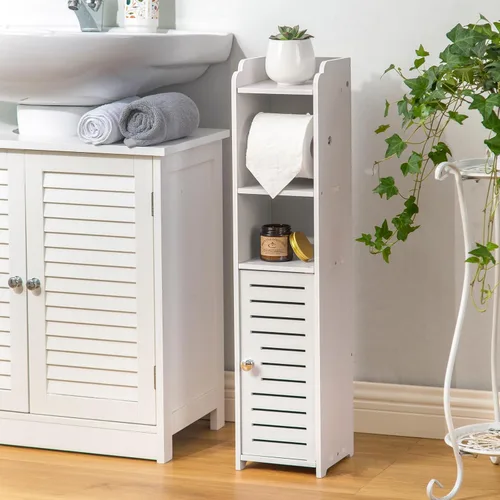 Vista 7 de AOJEZOR - Soporte para papel higiénico: armario de almacenamiento para baño pequeño con soporte para rollo, ideal para colocar junto al inodoro