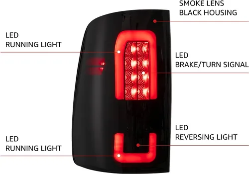Vista 2 de HAKA TOUGH Conjunto de luces traseras LED para Dodge Ram 1500 2009-2018 Dodge Ram 2500/3500 2010-2018 2010-2018 luces traseras ahumadas negras
