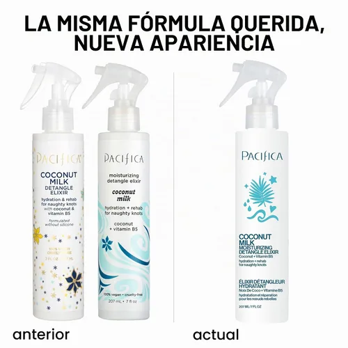 Vista 2 de Pacifica Beauty, elixir desenredante de leche de coco, aerosol desenredante, acondicionador sin dejar en acondicionador, coco, vitamina B