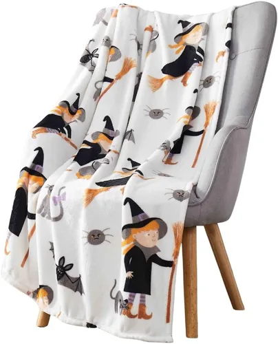 Vista 31 de Manta de forro polar de Halloween, murciélagos negros sobre fondo naranja, 50 x 70 pulgadas Ultra-soft cozy flannel fleece, for sofa couch bed