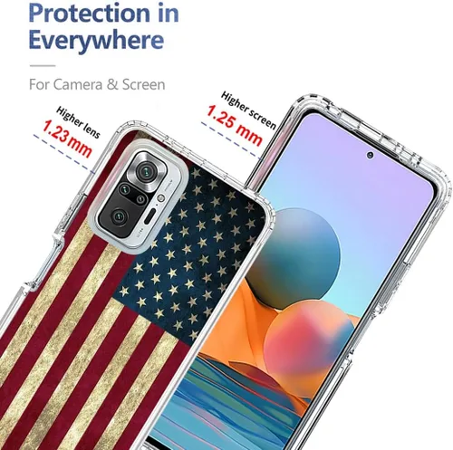 Vista 2 de Funda para teléfono Redmi Note 10 Pro 4G/Note 10 Pro Max con protector de pantalla de vidrio templado, lindo patrón de bandera transparente