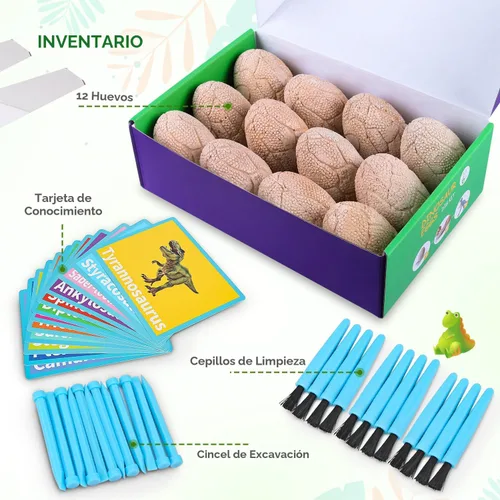 Vista 2 de Desenterrar huevos fósiles de dinosaurios, rompe 12 huevos únicos y descubre 12 lindos dinosaurios, juguete de excavación de Pascua para niños de 3