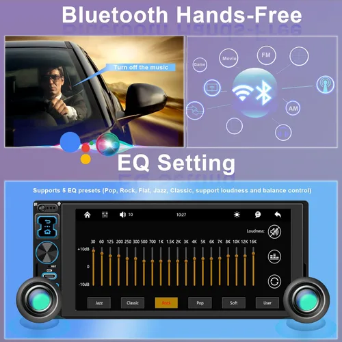 Vista 4 de Radio estéreo para automóvil DIN individual con Apple CarPlay inalámbrico y Android Auto, pantalla táctil IPS de 6.9" 1280x600, Bluetooth 5.2, radio