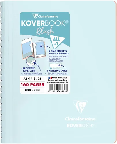 Vista 17 de Clairefontaine - Ref 961778C - Cuaderno con grapas Koverbook Blush (48 hojas) - Tamaño A5, regla rayada, papel de vitela cepillado de 3.17 oz/m²