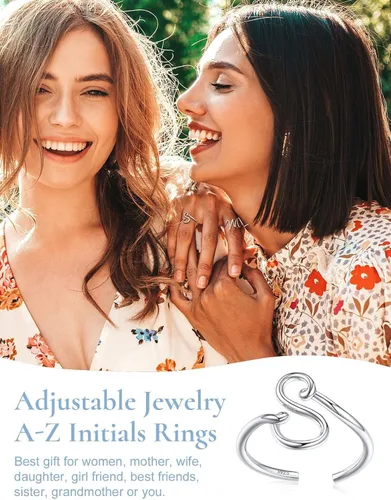 Vista 7 de SILVERCUTE Anillos con iniciales S925, tamaño ajustable 6-12, letra del alfabeto A-Z, joyería personalizada con iniciales trenzadas, anillos