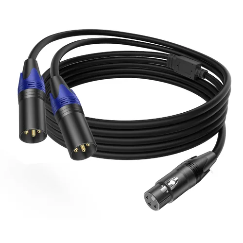 Vista 10 de LanSenSu XLR hembra a 2 XLR macho Patch Y cable, cable divisor de micrófono equilibrado, adaptador de audio, 11.8 pulgadas (paquete de 2)