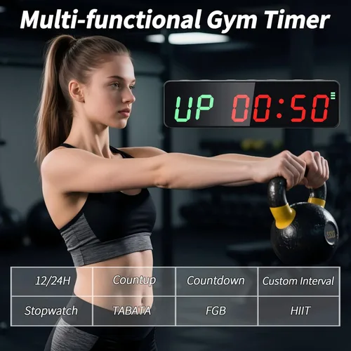 Vista 2 de Reloj portátil con temporizador de gimnasio con batería potente, temporizador de entrenamiento para gimnasio en casa con brillo ajustable