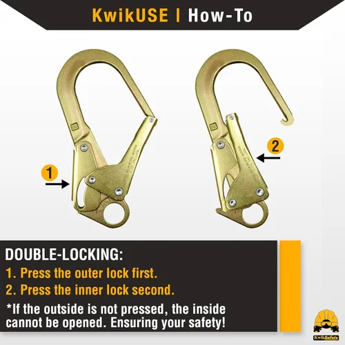 Vista 5 de KwikSafety - Charlotte, NC - Gancho de barras de refuerzo Bond N-3630 (doble bloqueo) Conector de acero forjado tratado térmicamente PPE Hardware
