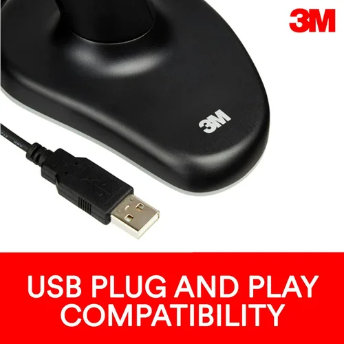 Vista 4 de 3M Mouse óptico ergonómico con cable, diseño patentado de agarre vertical que mantiene tu mano y muñeca en un ángulo neutro para mayor comodidad
