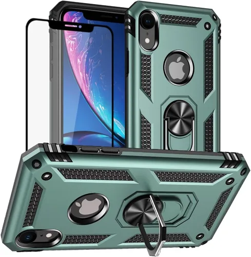 Vista 13 de Yiakeng Funda para iPhone XR, iPhone XR con protector de pantalla, fundas protectoras de grado militar con anillo para iPhone XR (negro)