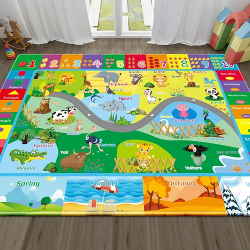 Vista 7 de Alfombras infantiles de 5 x 7 pies para sala de juegos, alfombra de juegos con zoológico para habitación de niños, alfombra educativa del alfabeto
