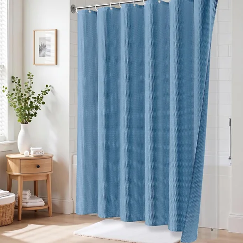 Vista 9 de 3 in 1 Waffle Shower Curtain Set with Liner 72x72 Moonlight Blue Moonlight Blue Blue