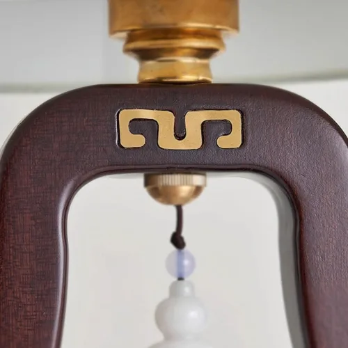 Vista 3 de Lámpara para escritorio, lámpara de mesa de noche, estilo retro, sala de estar, estudio, sala de té, lámpara de tela de madera maciza, lámparas