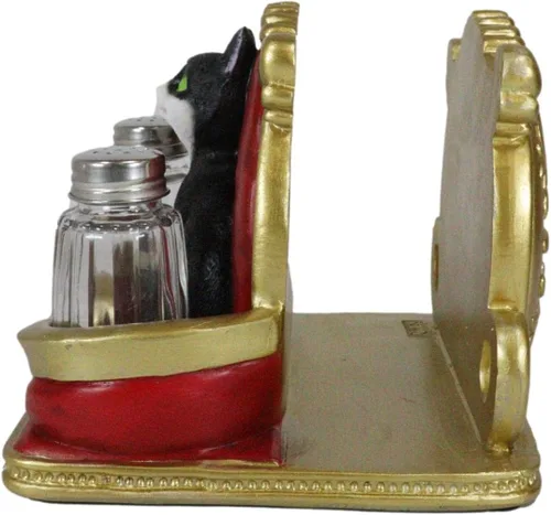 Vista 3 de Ebros Gift Royal Feline Service - Estatuilla decorativa para mesa de cocina con salero y pimentero, diseño de gato en rojo y dorado