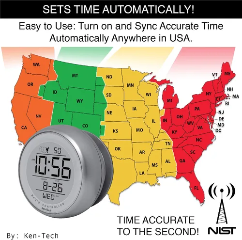Vista 4 de T-4660 Reloj atómico con ventosa resistente al agua, color plateado