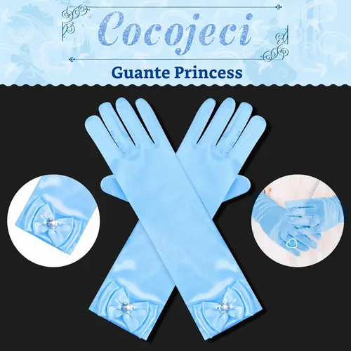 Vista 8 de Cocojeci Accesorios de fiesta de disfraces de princesa para disfraz de princesa, guantes de disfraz de tiara, collar, aretes, pulsera y anillo Azul