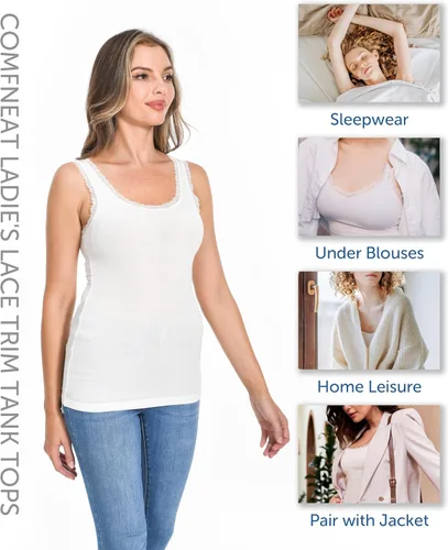Vista 3 de Comfneat Paquete de 3 camisetas sin mangas elásticas con ribete de encaje para mujer