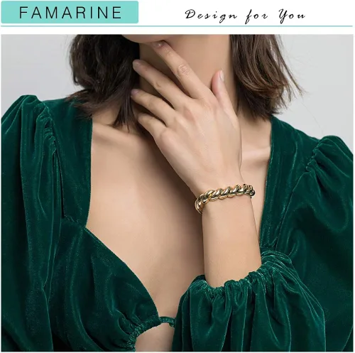 Vista 3 de FAMARINE Pulsera trenzada fina o gruesa chapada en oro de 14 quilates, pulsera elástica para parejas, 100% exclusiva, Metal, no aplica