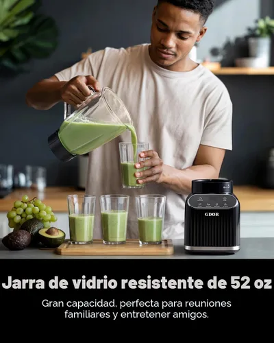 Vista 6 de GDOR Licuadora profesional de 1200 W con 5 programas inteligentes Licuadora de encimera de alta velocidad para batidos y batidos, tarro de vidrio