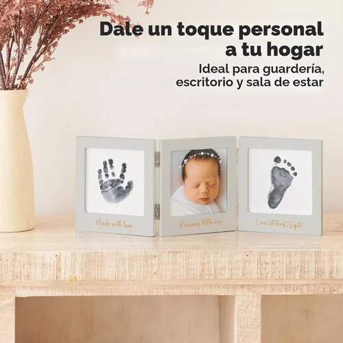 Vista 7 de Kit de huellas de manos y huellas para bebé sin tinta para recién nacido Gris nube/dorado