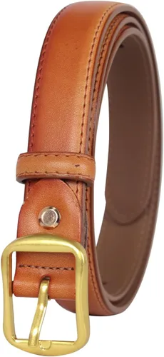 Vista 404 de Cinturón de cuero clásico con hebilla de metal para mujer con vestido de jeans