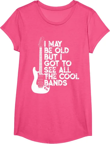 Vista 59 de Camiseta con texto en inglés "I May Be Old But I Got to See All The Cool Bands" Negro