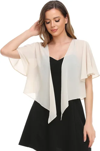 Vista 5 de Bolero de Gasa para Mujer Chal Envolvente de Frente Abierto con Lazo Top Cárdigan para Vestido de Noche