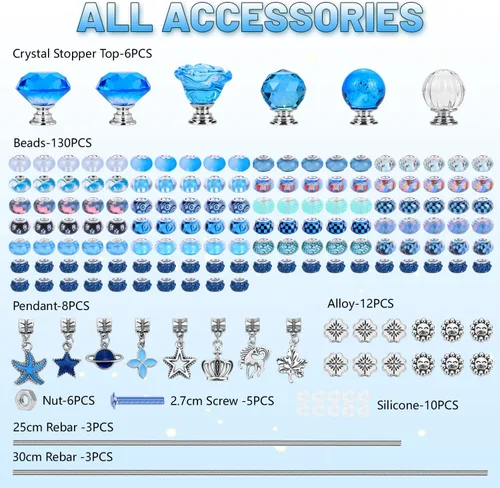 Vista 3 de Kit de 158 piezas de varitas de hadas de bricolaje para jardín, múltiples esquemas de color con cuentas europeas, cristales y puntas de diamante