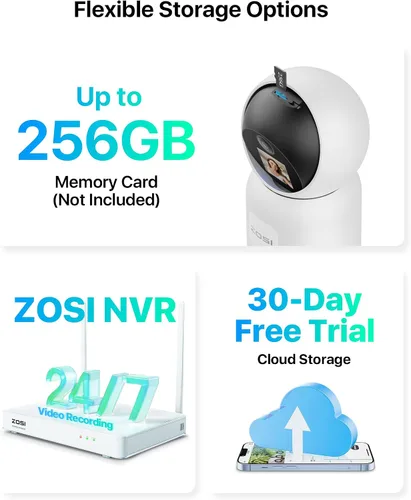 Vista 8 de ZOSI Cámara de seguridad WiFi inteligente de 4 MP, panorámica/inclinación de 360°, videollamadas de 2 vías, detección humana