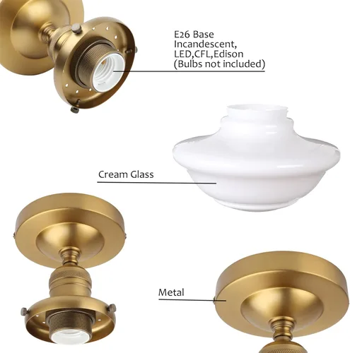Vista 6 de Pathson Vintage Flush Mounted Ceiling Lighting with Milk White Glass Shade, Mid-Century Style Ceiling Light Fixture for Hallway Foyer Loft Living