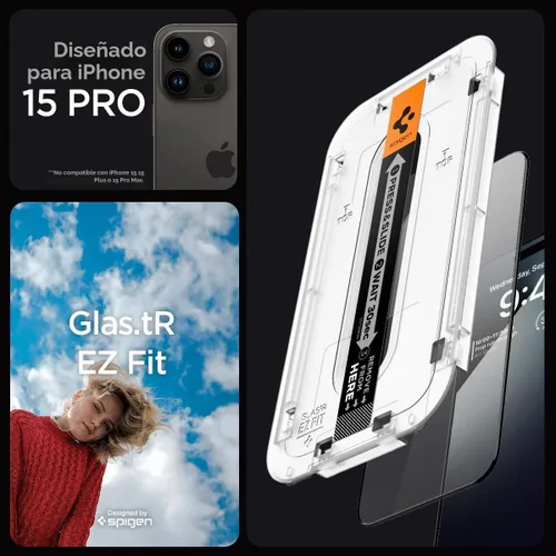 Vista 3 de Spigen GlasTR EZ FIT - Protector de pantalla de vidrio templado para iPhone 15 Pro