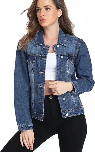 Vista 2 de Dilgul Chaqueta vaquera casual de manga larga básica con botones para mujer
