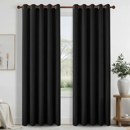 Vista 51 de DONREN Cortinas opacas completas para dormitorio, aislamiento térmico y reducción de ruido, cortinas de lino con ojales para sala de estar y Negro