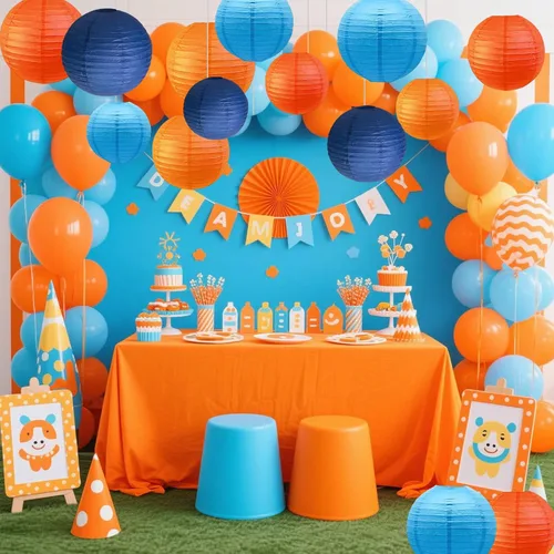 Vista 5 de Decoraciones de fiesta azules y naranjas, 12 linternas de papel para cumpleaños, baby shower, boda, decoración de fiesta