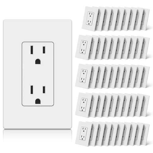 Vista 9 de CML - Toma de corriente decorativa de 15 amperios, paquete de 20 tomas de corriente estándar con placa de pared sin tornillos, resistente a