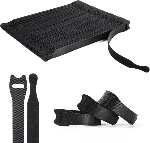 Vista 10 de OneLeaf Bridas de cables reutilizables, correas de gestión de cables negros