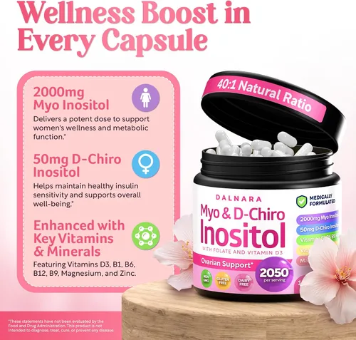 Vista 2 de Suplemento de mio-inositol y D-chiro inositol para mujeres, 120 quilates, ideal 40:1