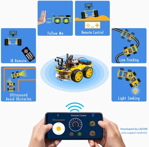 Vista 3 de LAFVIN 4WD Multi Robot Car Kit actualizado V2.0 Robot STEM/Programación Gráfica Robot Car Compatible con Arduino IDE con Tutorial