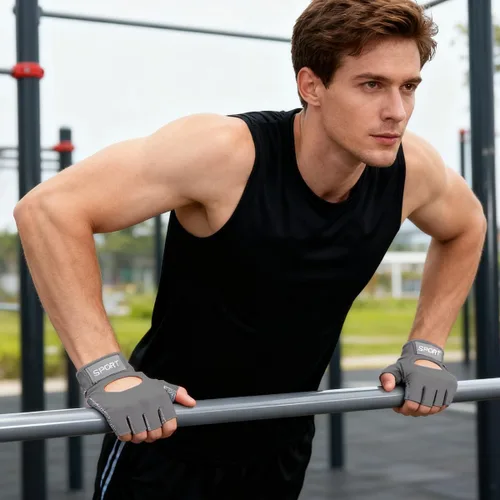 Vista 3 de Guantes de entrenamiento para mujeres y hombres, guantes para gimnasio, antideslizantes, sin dedos, para levantamiento de pesas, guantes