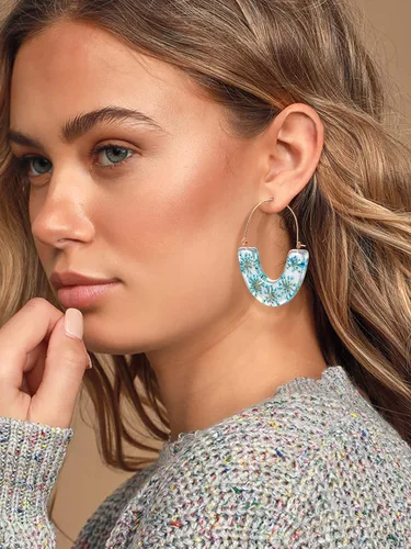 Vista 2 de Pendientes de aro de resina para mujer, diseño de flores prensadas