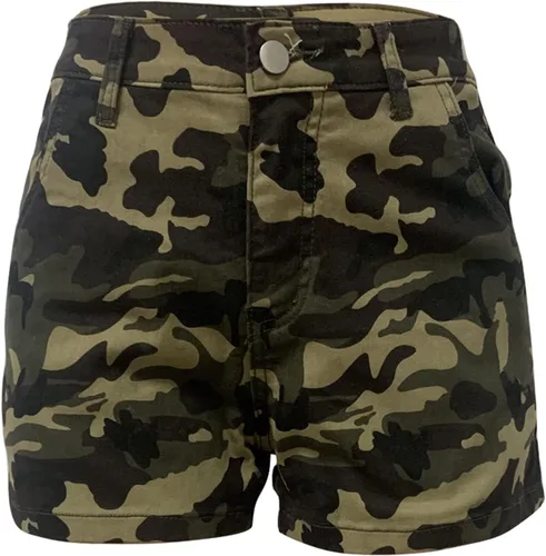 Vista 4 de Pantalones cortos cargo de camuflaje para mujer, cintura alta, pantalones cortos de fatiga militar, pantalones cortos de mezclilla de camuflaje