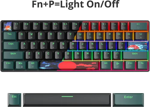 Vista 3 de Protable - Teclado mecánico para juegos al 60%, mini compacto RGB retroiluminado 61 teclas, teclado de oficina con cable con interruptor rojo