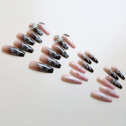 Vista 3 de Uñas postizas con pegamento de almendra, uñas postizas con pestañas adhesivas, uñas acrílicas para mujeres y niñas