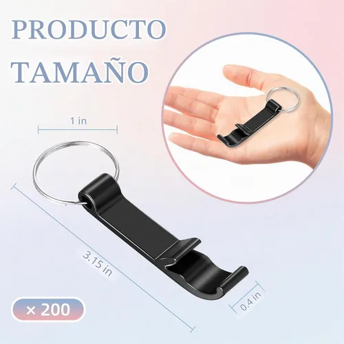 Vista 2 de Paquete de 200 llaveros para abridor de botellas de aluminio negro a granel para recuerdos de fiesta de boda