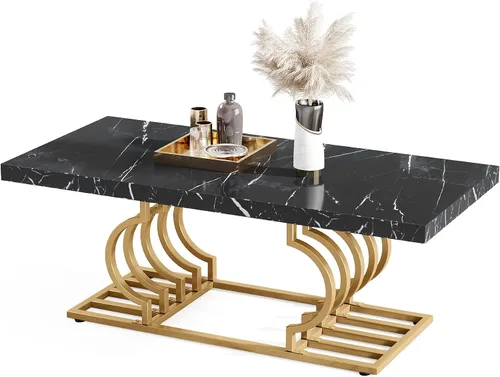 Vista 7 de LITTLE TREE Mesa de centro moderna de 47 pulgadas, mesa de cóctel de mármol sintético, mesa de té, muebles decorativos para sala de estar
