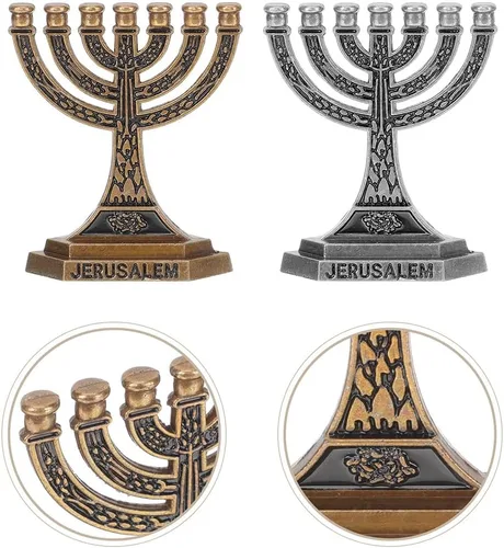 Vista 9 de Ciieeo 4pcs Menorah Candelabro Taper Candle Stand Centro de mesa Hanukkah Shabat Judío Vacaciones Decoración de mesa