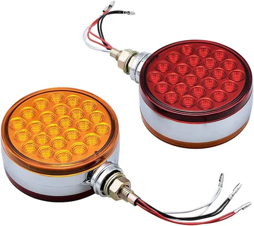 Vista 9 de Corp 2 piezas redondas de 4 pulgadas de doble cara de montaje de un solo perno de 48 LED ámbar rojo guardabarros laterales reflectantes con carcasa